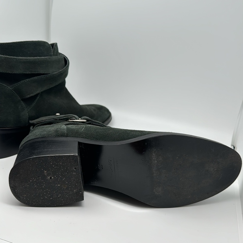 & Other Stories Chelsea Heeled Suede Ankle Leather Boots Esmerald‎ Green Size 9 - Picture 13 of 15